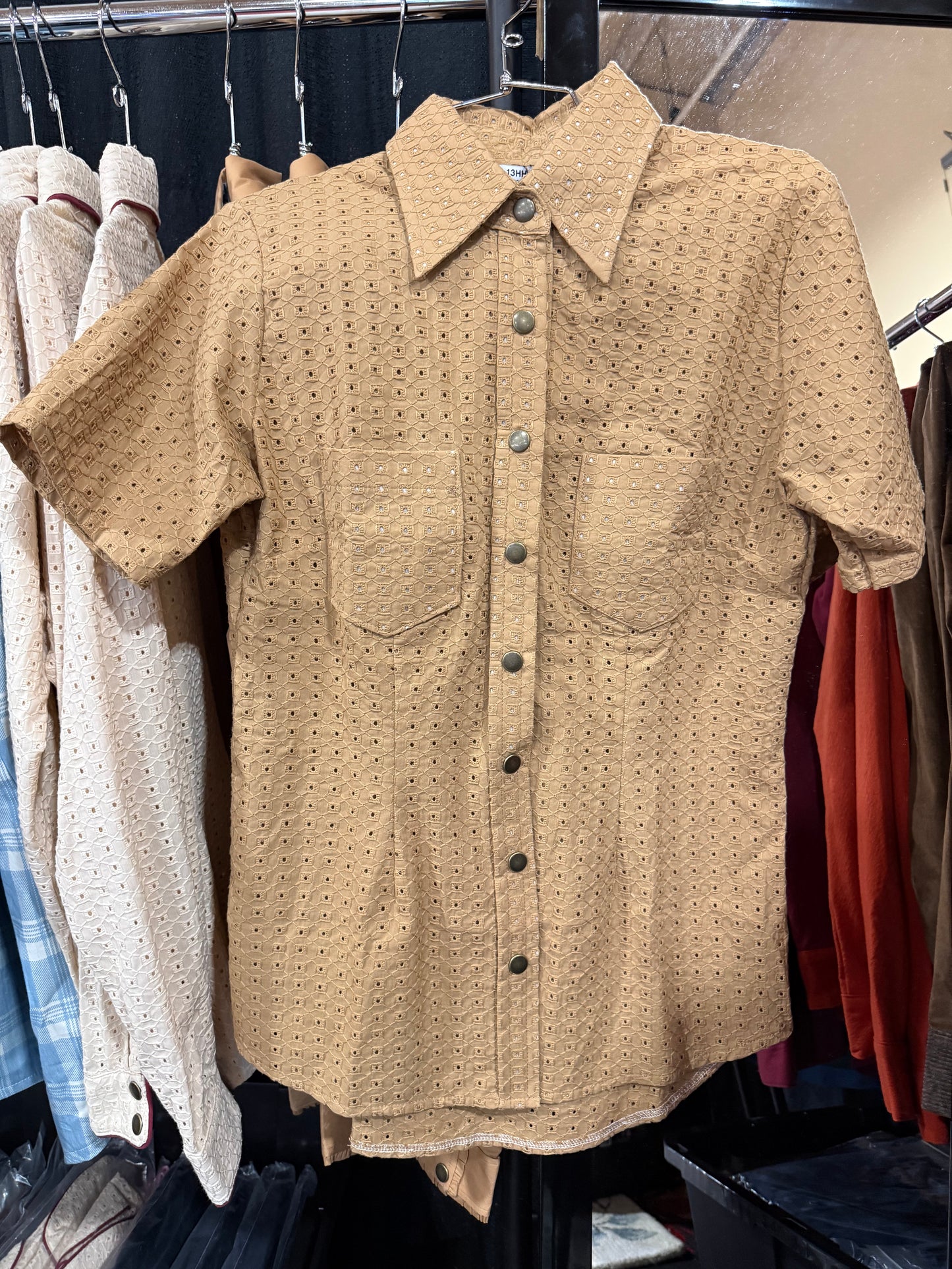 Latte Eyelet Short Sleeve Shirt