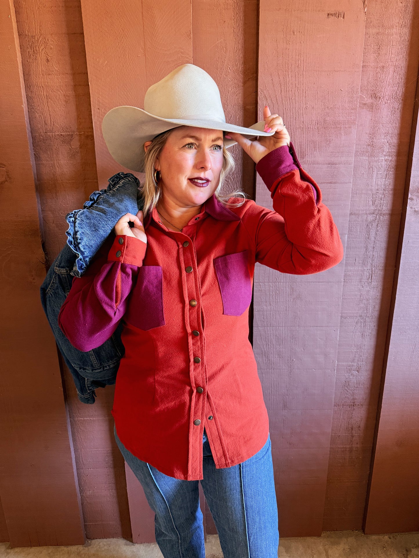 Brick + Berry Color Block Shirt